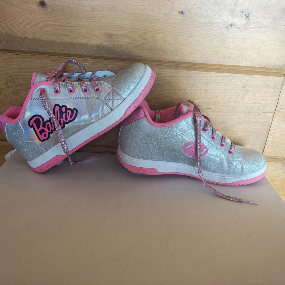 Barbie Heelys Silver And Pink US 7 Used UK 6 Eur 39 Pink Glitter‎ Silver - Picture 3 of 8